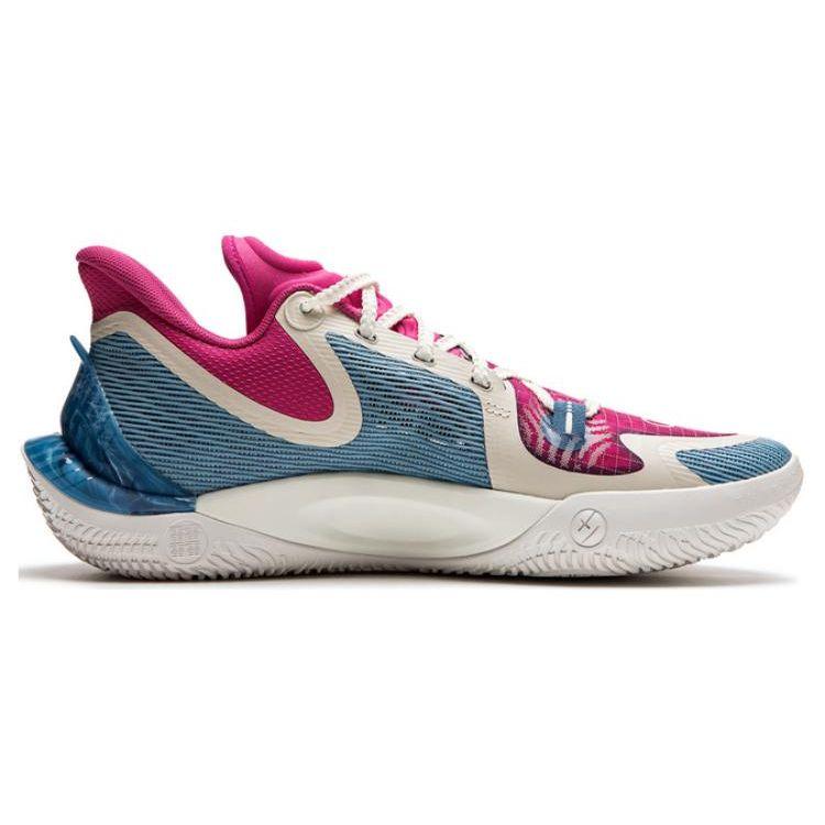 Li Ning Sonic 11 Astro-S2 Fabric Synthetic Leather Shock Absorption Non-Slip Wear-Resistant Low-Top Basketball Shoes Men Sneaker Blue Pink ABAT021-7
