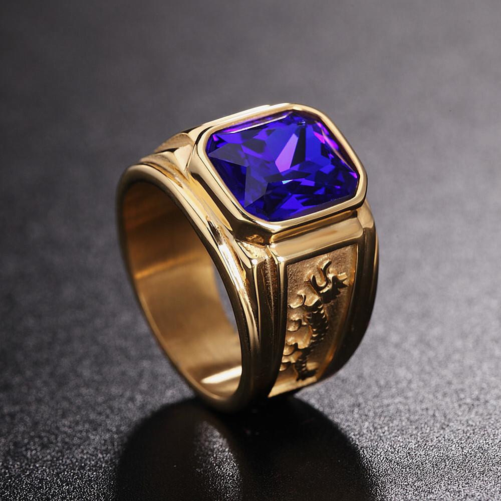 WOSIKATE Позолоченное 18K Кольцо с Доминирующим Узором Дракона Для Мужчин Винтажное Квадратное Кольцо с Фианитом на Указательный Палец Модные Украшения