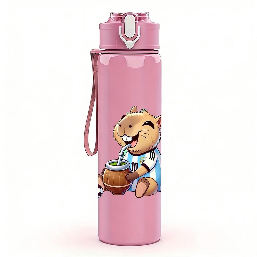 1PC Sitting Little Bear Pattern 750ml Color Plastic Sports Water Bottle Leakproof Flip Straw Lid Suitable for Sports Office Home Use