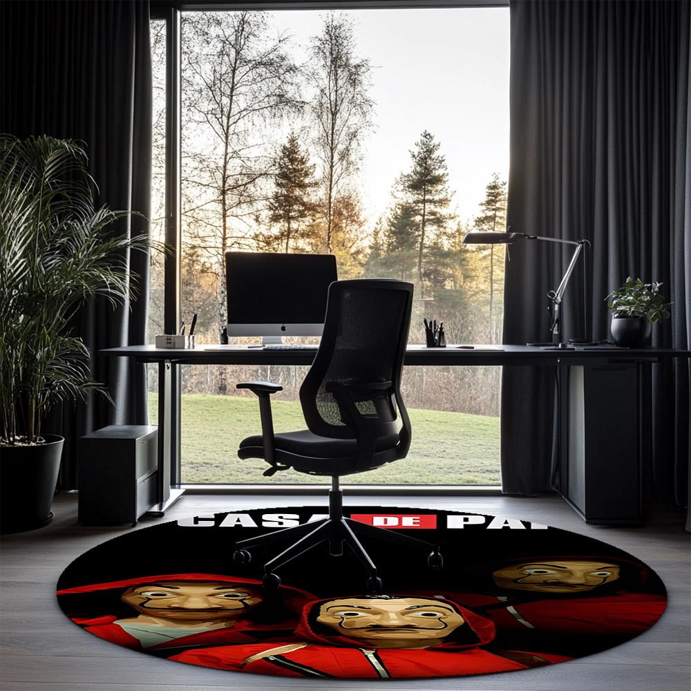 La Casa De Papel Printed Round Rug Carpet Chair Rug Area Rug Entryway Doormats,for Office Chair Living Room Bedroom Kitchen Room.