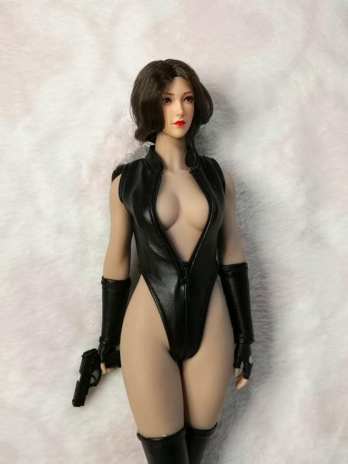 Compatible with TBLeague Body for Scale Action Figure DMTOYS Beautiful Woman Fashion Sexy Black Black Leather High Leg Jumpsuit and Arm and Leg Cover