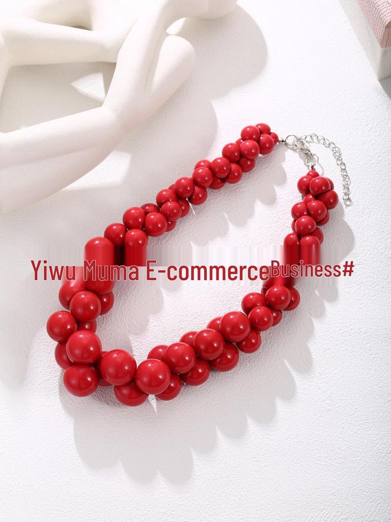 Bohemian Double-Layer Resin Red Coral Necklace for Women