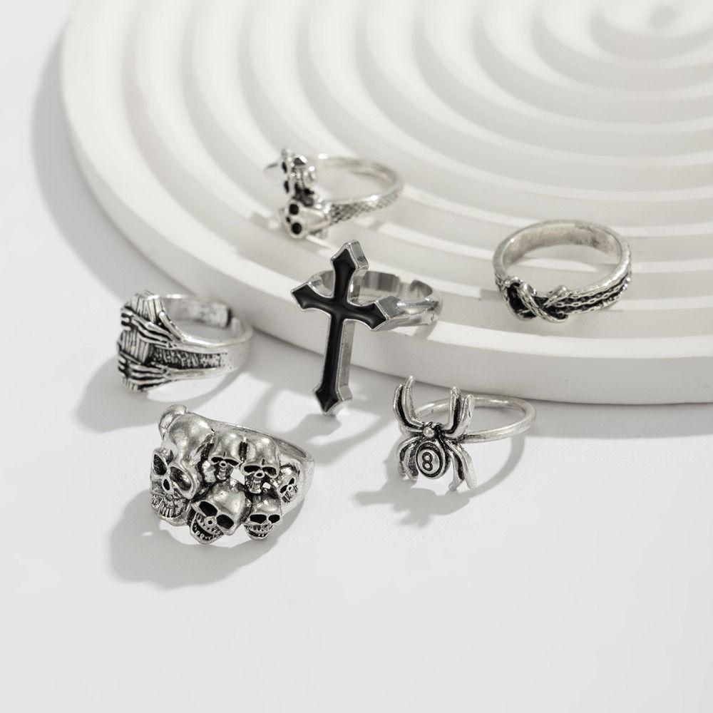 6 шт./Набор Мужские Кольца в Корейском Стиле Панк Кольца-Черепа Хэллоуинский Набор Колец Ювелирные Аксессуары