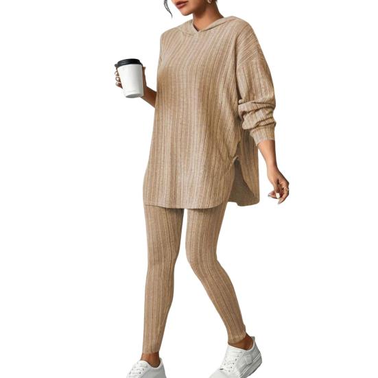 2 шт./комплект женский костюм с капюшоном брюки средней длины с капюшоном длинные рукава топ