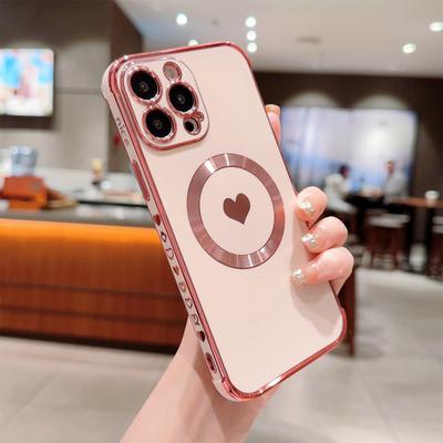 Для iPhone 14 Pro Магнитный чехол ТПУ Гальванизированный край Чехол для телефона Модный Милый Боковая сторона Сердечко