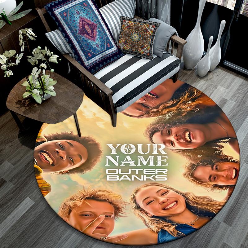 Custom Name,Outer Banks pattern round rug,Carpet Rug for Living Room Bedroom Playroom ,Non-slip Floor Mat,Holiday Gifts and Birthday Gifts.