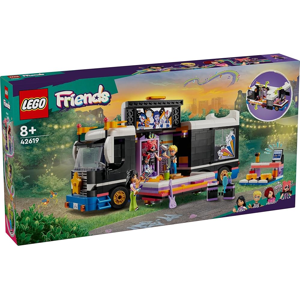 LEGO Friends Popstar Tour Bus Toy Set for Kids Ages 7-10 with Music Theme and Building Blocks