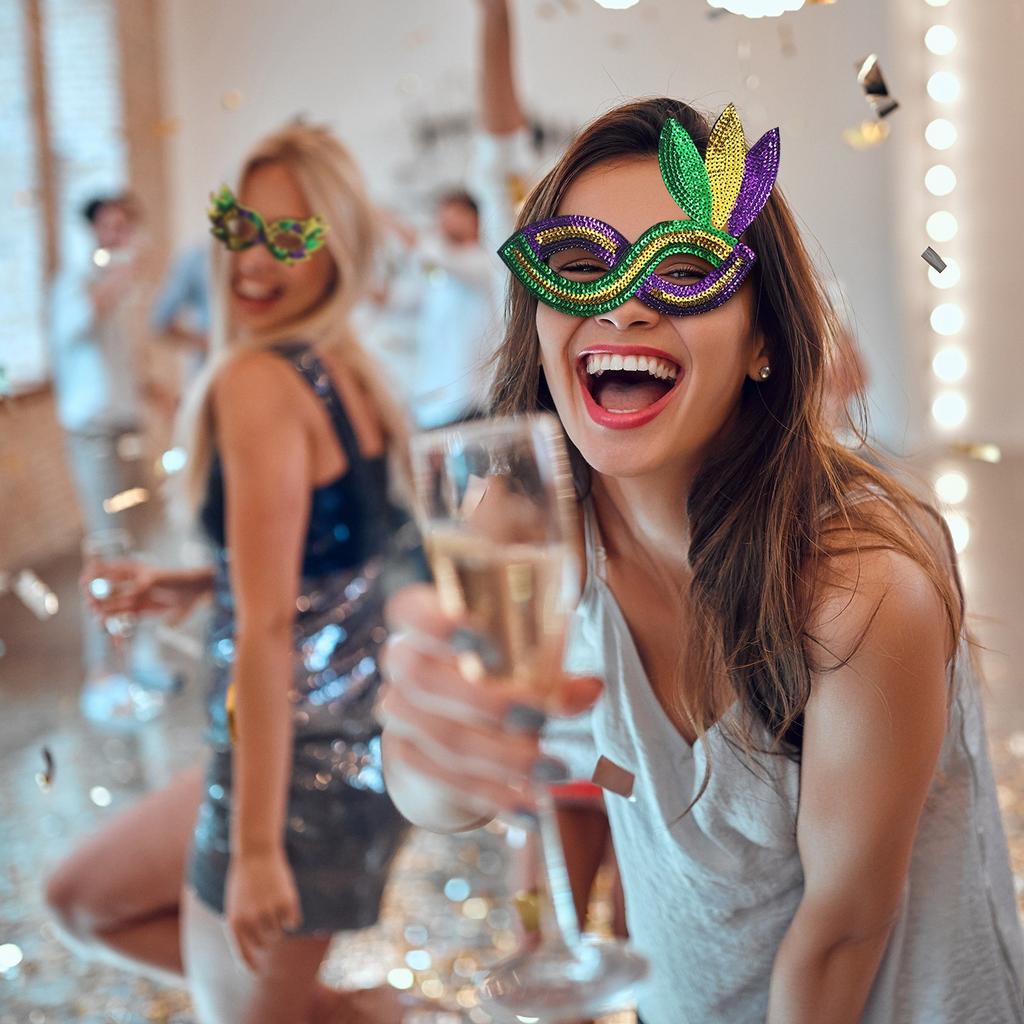 Маскарадная маска для лица Mardi Gras Gold Purple Green Feather Sequin