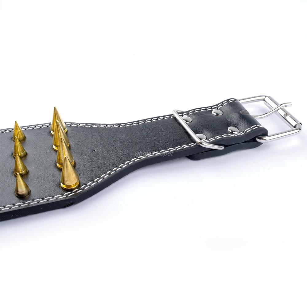 Wide Spikes Studded Leather Pet Dog Collar, Large Breeds, Pitbull, Doberman, M, L, XL Sizes, 3 Inch