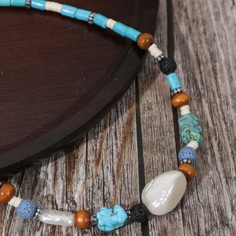 BLINGBAY Женское ожерелье из бисера в стиле бохо, ретро, этническое, бирюзовое, ручная работа, деревянные бусины, нестандартное ожерелье для девочки, подарок на день рождения