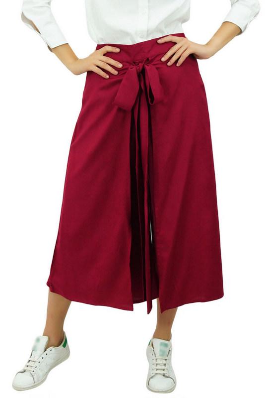 Bimba Женские однотонные брюки-кюлоты Palazzo Maroon из вискозы в стиле рыбака с завязками и эластичным поясом -