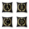 Polyester Pillowcase Automobile Decoration Home Printed Pillowcase Black Gold 26 English Letter Cushion Cover