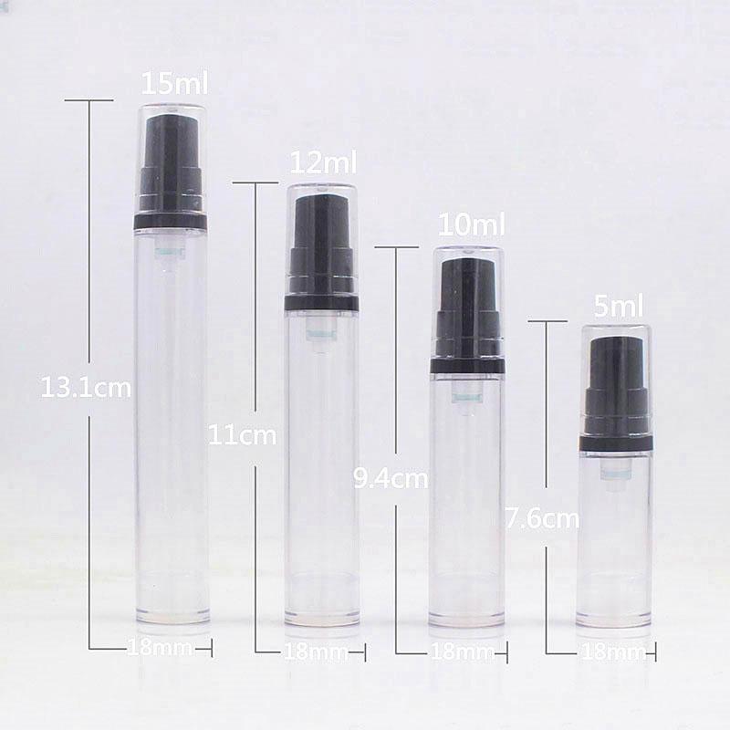 In Stock 5ml 10ml 12ml 15ml Black and Clear AS Mini Serum Sample Airless Lotion Bottle With Black Pump