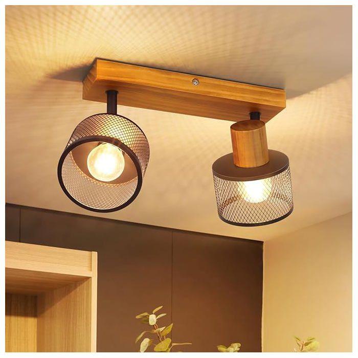 Spot encastré NETTLIFE Spot encastré en bois 2 douilles E14 métal noir