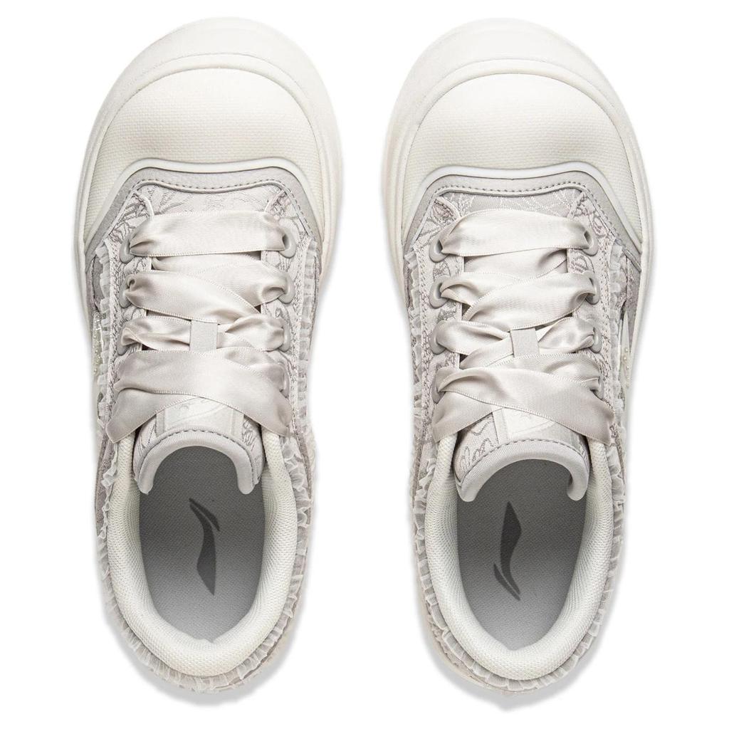 Li Ning Honey Thick Sole Platform Sneakers Classic Comfortable Trendy Non-Slip Wear-Resistant Low-Top Women Sneakers White Gray AGCV096-5