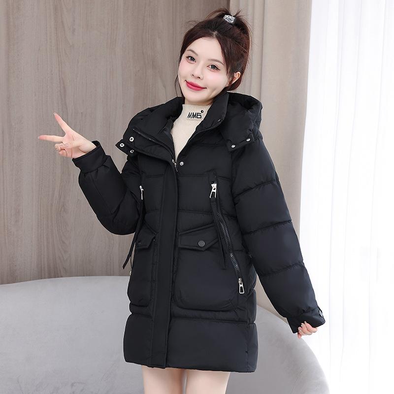 Autumn and Winter 2025 Korean Hooded Bread Jacket Plus Thickened Down Cotton Jacket Women's Mid-Length Loose Cotton Jacket Exterior