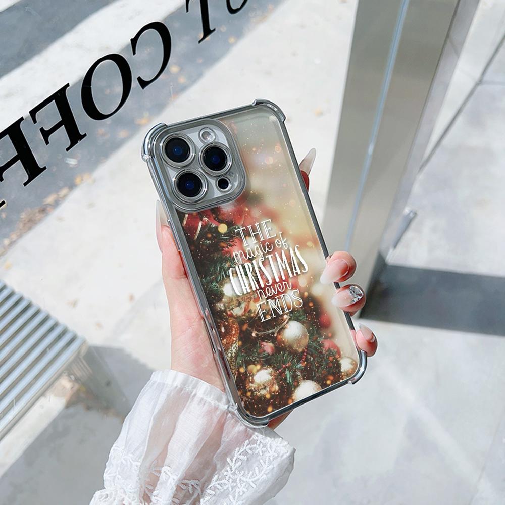Чехлы для телефонов Ae115 Merry Christmas Happy New Year из гальванизированного ТПУ для iPhone 16 15 13 11 Pro Max 14 Plus Infinix Smart 8 с четырьмя углами защиты