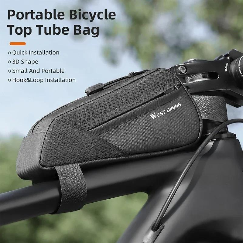 WEST BIKING Portable Bicycle Front Frame Bag Lightweight Mini Top Tube Bag 3D Shape Support Aero Cycling Bags Bike Accessories