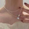Simple Lucky Bean Love Clavicle Chain for Girls Women Double Layer Heart Pendant Necklaces Korean Sweet Jewelry Gifts