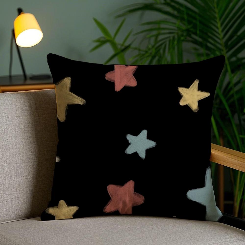 Abstract Star Art Cushion Cover Plush Fabric DoubleSided Printed Invisible Zipper Sofa Pillow Case Home Bedroom Decor