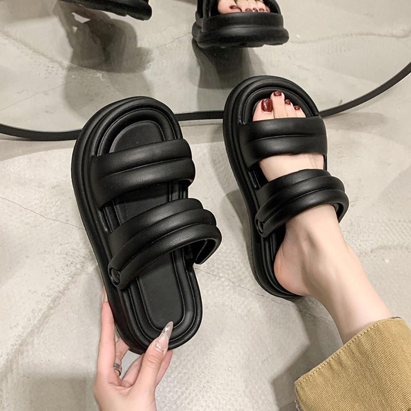 Stylish Women's Thick Sole Slippers Summer Casual One Strap Beach Sandals Available In Black And White