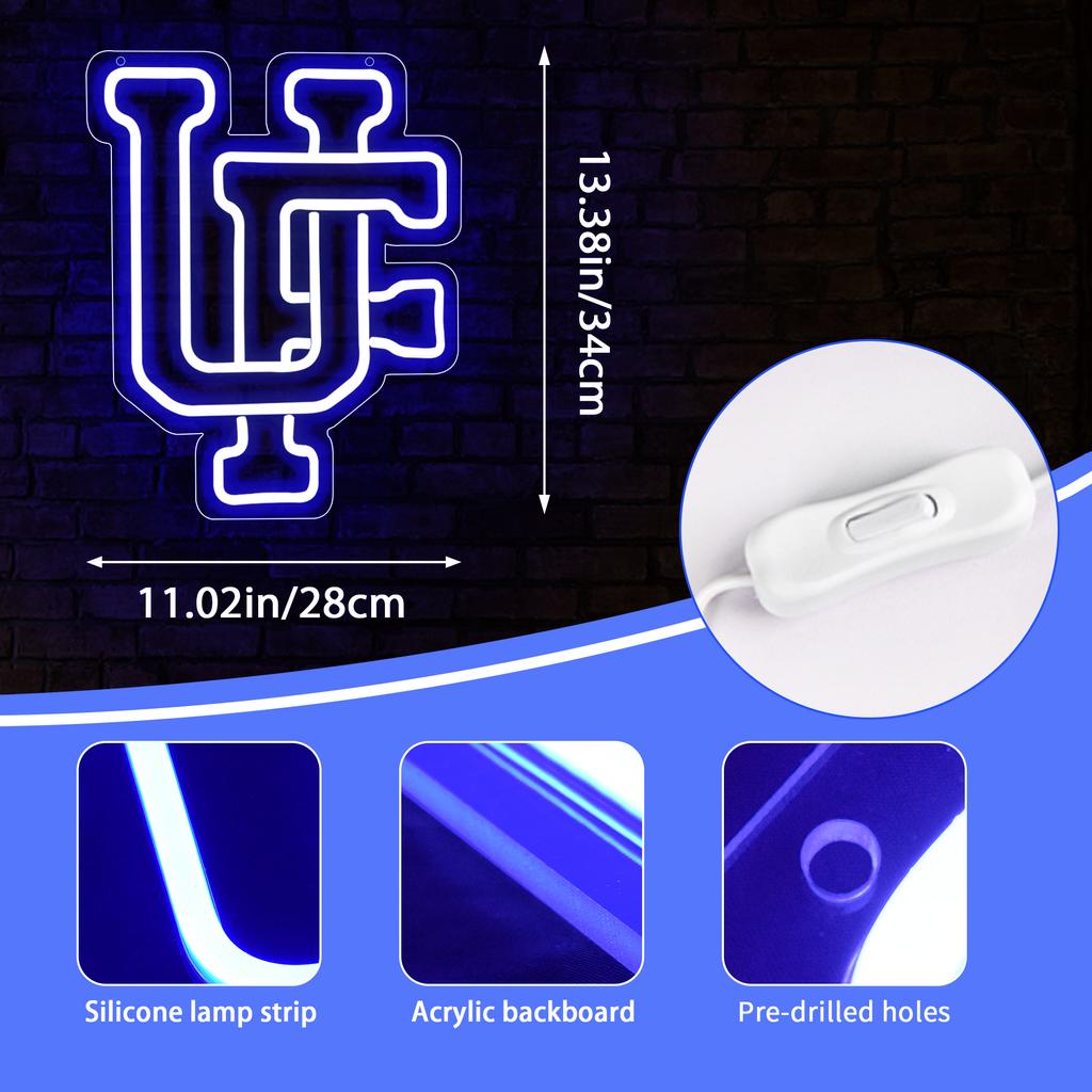 Неоновая вывеска UF для декора стен, неоновая светодиодная вывеска для спальни, неоновые вывески с названием университета для мужской пещеры