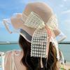 Шляпа от солнца с цветочной лентой для женщин, пляжный отдых, милая кружевная шляпа от солнца, летняя соломенная шляпа с большими полями