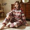 Multi Purpose Home Wear for Women 2Pcs/Set Fleece Pajamas Set Jacquard Texture Warm Loungewear Loungewear Loose Fit Sleepwear Set Autumn Winter Cozy
