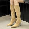 Aneikeh Уличный стиль осень-зима остроносые женские сапоги до колена модные молнии тонкие высокие каблуки туфли для банкета выпускного вечера