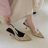 Elegant Low Heeled Sandals Women Kitten Heels Spring Summer Gold Pumps Pointed Toe Wedding Office Ladies Shoes Slingback LAKESHI