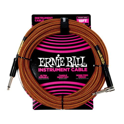 Genuine Ernie Ball 6471 Braided Instrument Cable, 18 Feet, 5.49m Straight/Angle, Pumpkin Pie