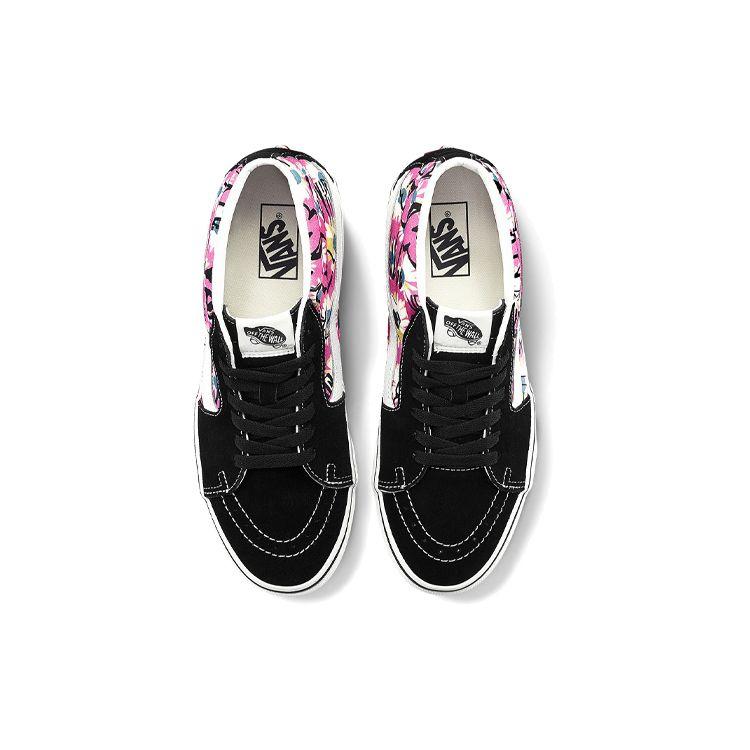 Vans Sk8 Floral Graffiti Canvas Retro Casual Mid-Top Skate Shoes Unisex Sneakers Black White Purple VN0A3WM31IY