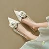 Cow Leather Pointed Toe Med Heels Slingback Autumn Summer Shoes Flowers Decorations Women Shallow Pumps