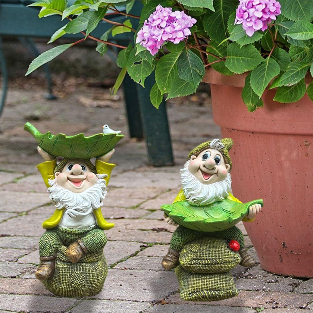 Cute Dwarf Sculpture Ornament Resin Art Statue Fairy Garden Decoration Bird Food Dispenser  Yard
