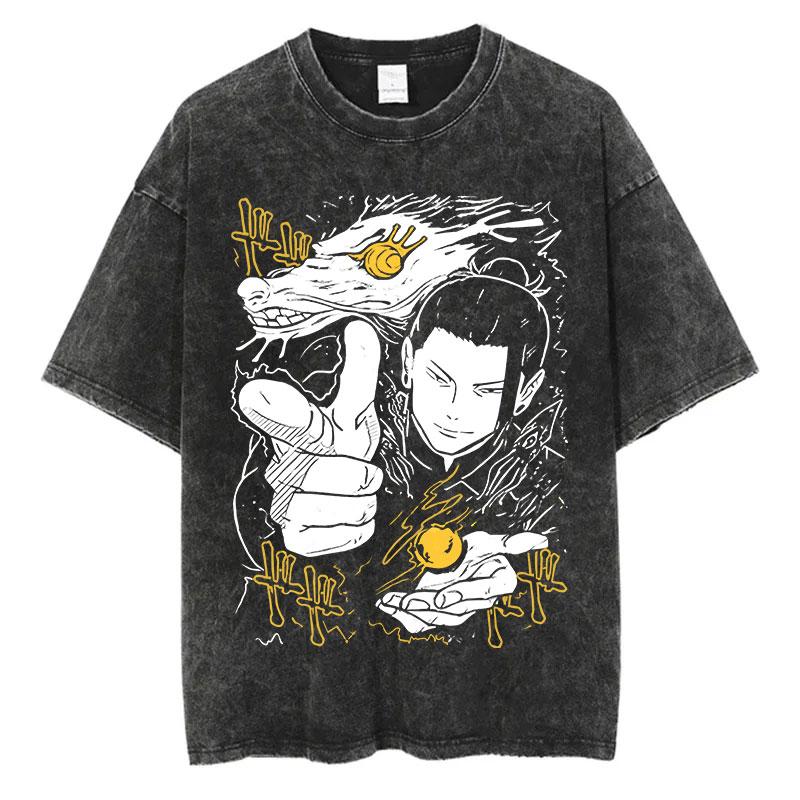 Винтажные хлопковые футболки с кислотной стиркой, топы с коротким рукавом, аниме-футболки с графикой для мужчин и женщин, повседневные футболки оверсайз свободного кроя
