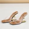 Summer PVC Transparent Women Slippers Designer Square Toe Fretwork Heels Sandals Party Dress Female Shoes
