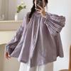 Vintage Linen Womens Tops And Blouses Autumn Loose Ruffles Full Lantern Sleeve Button Solid Color Shirts