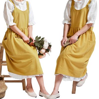 Хлопок и лен Кухонные Фартуки Платье для Женщин с Завязками на Талии Милые Для Выпечки Живописи Садоводства Желтый