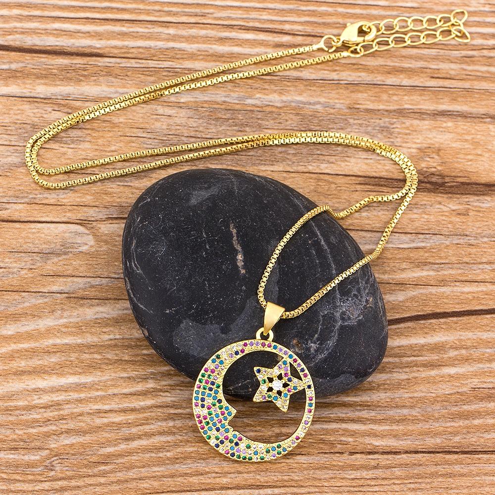 Nidin New Design Top Quality Copper CZ Colorful Star Pendant Necklace Chain Charm Rhinestone Women Female Necklace Jewelry Gift