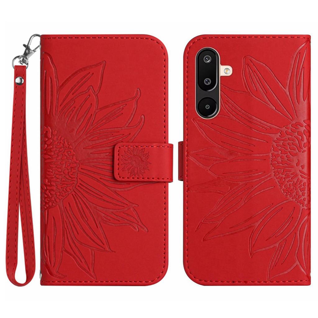 For Samsung Galaxy M16 5G/F16 5G Case Sunflower Imprint Leather Wallet Phone Cover with Wrist Strap