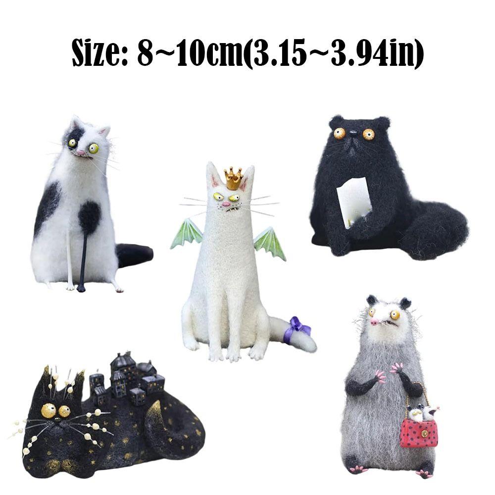 Мультяшные животные из шерстяного войлока, фамильяры, причудливые компаньоны ручной работы, мини-декор с животными с широко раскрытыми глазами, странные и милые валяные компаньоны