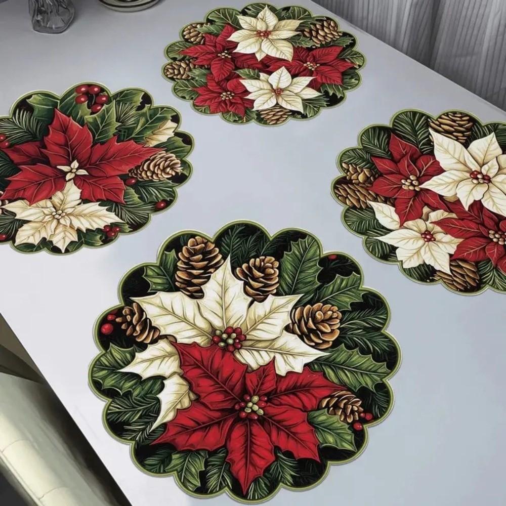 38cm Table Mats Santa Claus snowflakes Christmas Decor Tablecloth Creative Christmas Placemat