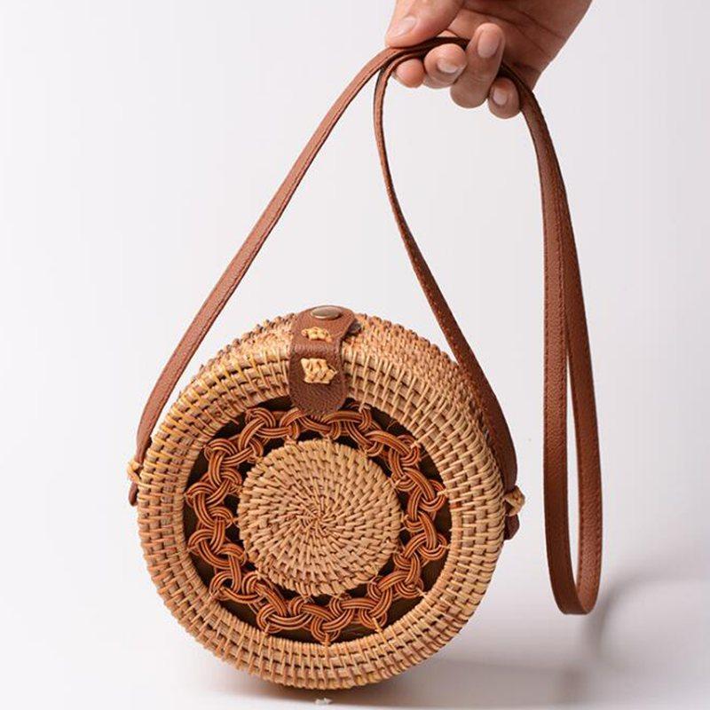 Round Women Shoulder Bag Square Straw Beach Bags Wicker Bali Box Female Crossbody Bag Rattan Woven Summer Handbag Messenger Tote