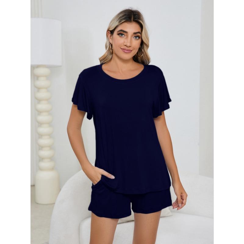 Плюс Размер Женская Круглая горловина Повседневная Домашняя Одежда Короткие Рукава Шорты Пижамный Комплект