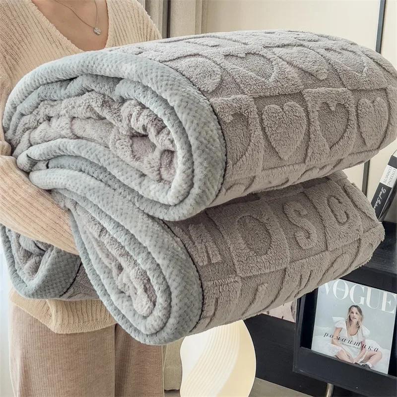 Love Coral Fleece Throw Blankets for Beds Winter 3D Heart Plaid Lightweight Blanket Super Soft Solid Plaid Sofa Cover Blankets