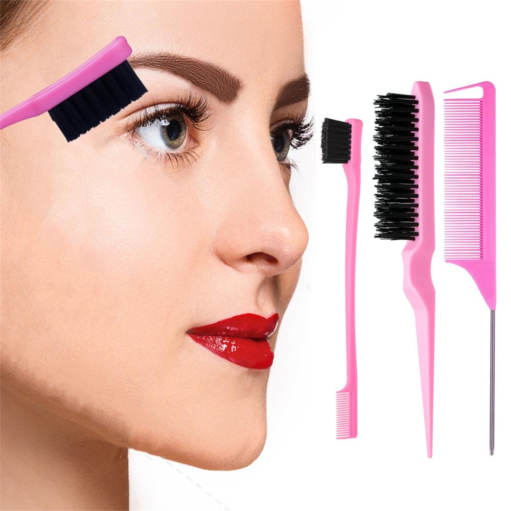 3PCS/1SET Hair Brush Set Sharp-tail Comb Three-row Hair Comb Steel Needle Mouse Tail Comb Toothbrush Eyebrow Brush Tool