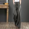 ZANZEA Vintage Women Elastic Waist Business Casual Wide Leg Trousers Culottes Flare Long Pants