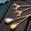 4pcs Stainless Steel Coffee Spoons Christmas Elk Head Design New Year Table Decoration Home Navidad Ornament Set