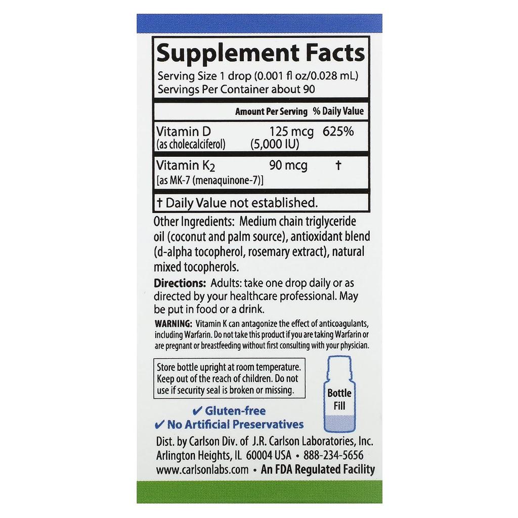 Super Daily® D3 + K2, 125Mcg (5,000Iu) & 90Mcg, 2.54Ml (0.086Fl Oz)