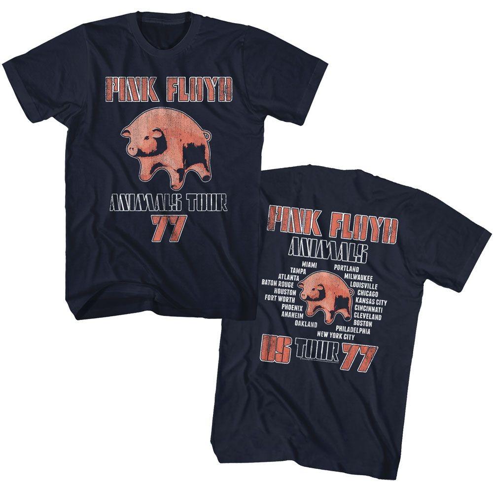 Pink Floyd Animals Тур 1977 Города Темно-синяя Футболка Музыкальной Группы